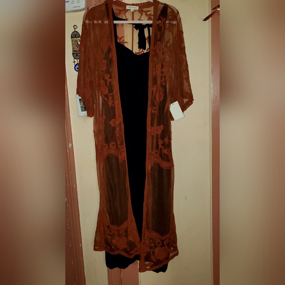 PIE IN THE SKY Lace/Mesh Duster Women's PIus Size 2X